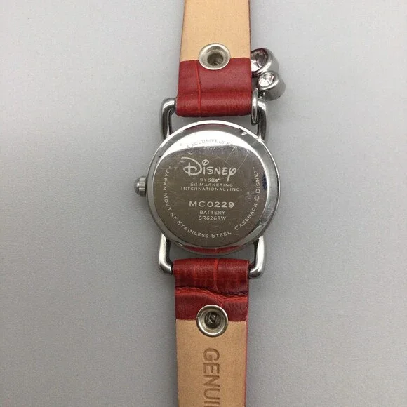 Disney Watch Women Mickey Mouse 22mm Silver Tone Leather Band Charm New Battery - Picture 13 of 15
